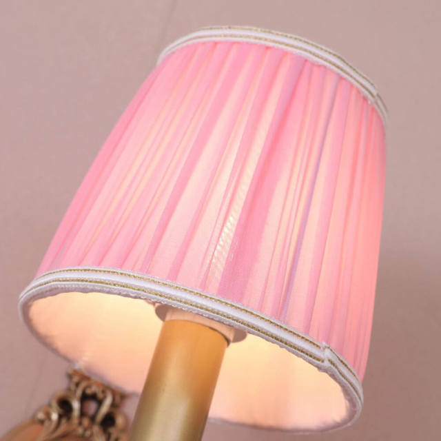 American Princess Pink Fabric Bedroom Bedsides Wall Light Study Room Copper Wall Sconces Balcony Children Corridor Wall Lamps