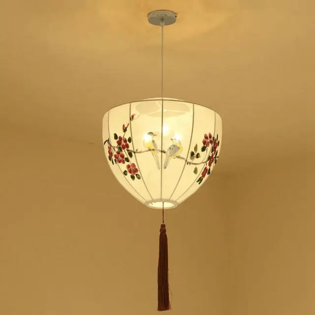 Chinese Hand-Painted Palace Lanterns Restaurant Pendant Light Balcony Corridor Hanging Lamp Pastoral Birds Bedroom Pendant Lamps