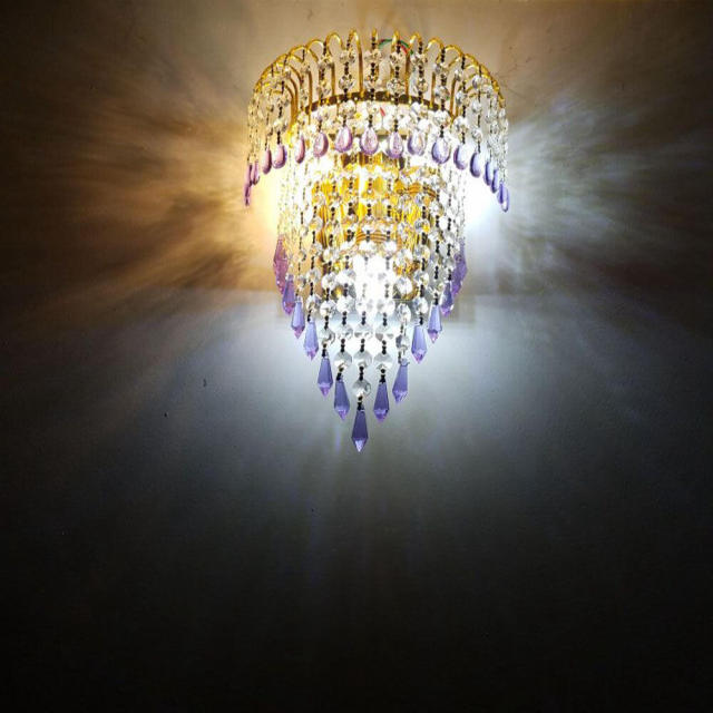 Modern Gold Crown Palace Gate Purple Crystal Wall Lights Bedroom Bedsides Corridor Luxury European Living Room Wall Lighting