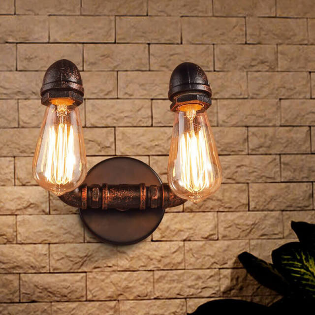 Antique Metal Tube Bar Counter Wall Light Stair Corridor American Country Rustic Balcony Wall Lamp Style Restaurant Wall Light