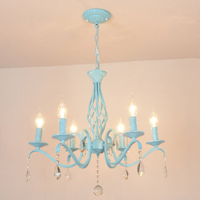 Mediterranean Dining Room Iron Chandelier Restaurant Bar Counter Painted Pink Blue Metal Pendant Lamp Hallway Balcony Pendant