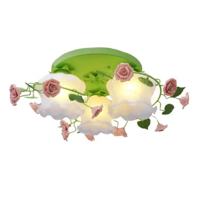 OOVOV Flowers Princess Room Ceiling Light Pastoral Iron Girls Room Ceiling Lamp Bedroom Study Room Ceiling Lights Fixtures