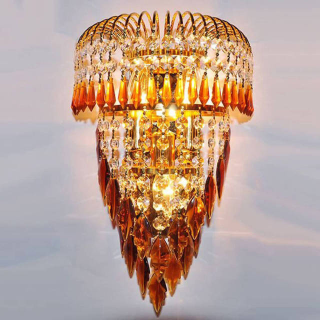 Crystal Leaf Wall Lights Bedroom Bedsides Corridor Wall Sconce Lamp European Palace Style Gold