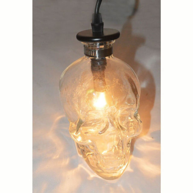 Retro Skull Head Clear Glass Pendant Light Fixture Skull Ghost Glass Bottle creative Bar Counter Restaurant Droplight