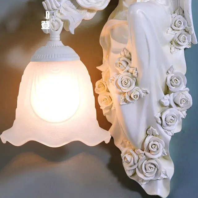 European Resin Wings Angel Corridor Wall Lamp Bedroom Bedsides Goddess Wall Sconce Glass lampshade Balcony Porch Hallway lamps