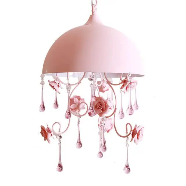 Crystal Pendant Light Creative Pink Flower Pendant Lighting for Princess Room Corridor