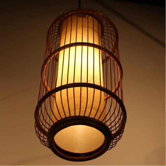 Southeast Asia Cylinder Rattan Bamboo Cage Pendant Lights Stair case pendant Lamp Dining Room Corridor Hallway Hanging Fixtures