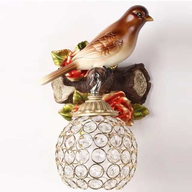 Resin Chinese Style Magpie Living Room Wall Light Hallway Corridor Crystal Bedroom Bedsides Wall Lamp Balcony Wall Lighting
