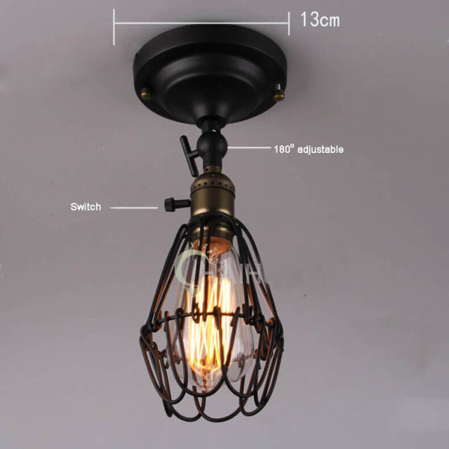 Industrial Metal Cage rotatable Head Balcony Ceiling Lamps American Vintage Country Corridor Ceiling Light Hallway Ceiling Lamp