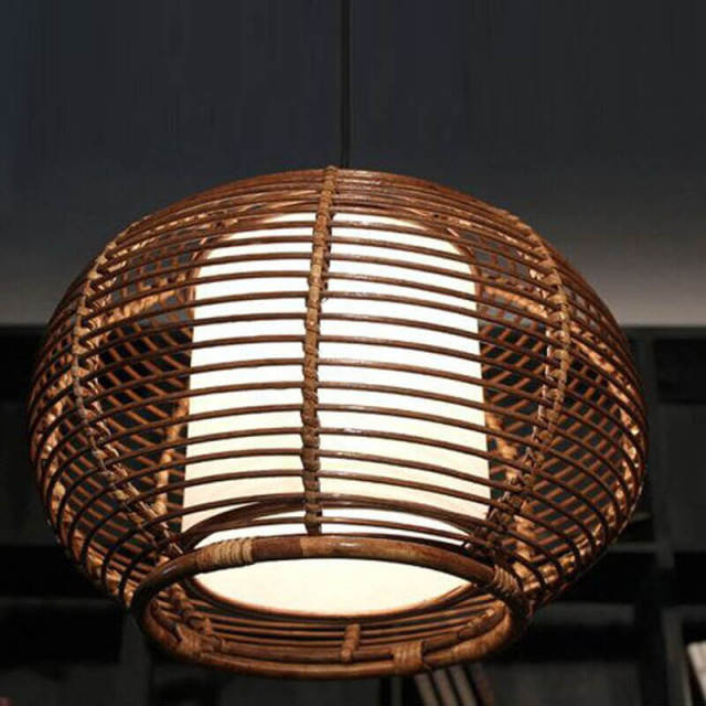Handmade Rattan Basket Restaurant Pendant Lamp Dining Room Balcony Drop Lamp Kitchen Room Restaurant Pendant Light Fixtures