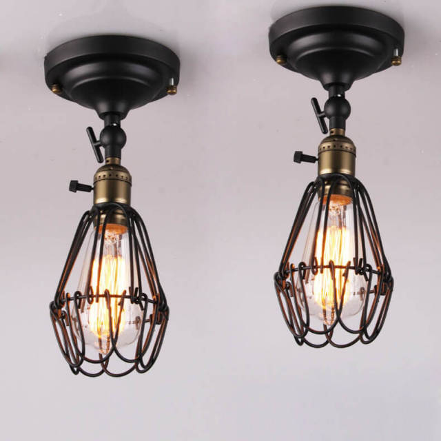 Industrial Metal Cage rotatable Head Balcony Ceiling Lamps American Vintage Country Corridor Ceiling Light Hallway Ceiling Lamp