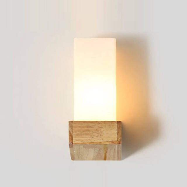 Contracted Wooden Glass Corridor Wall Lamp Bedroom Bedsides Wall Sconce Glass cube Mirror Front Wall Lighting Fixtures