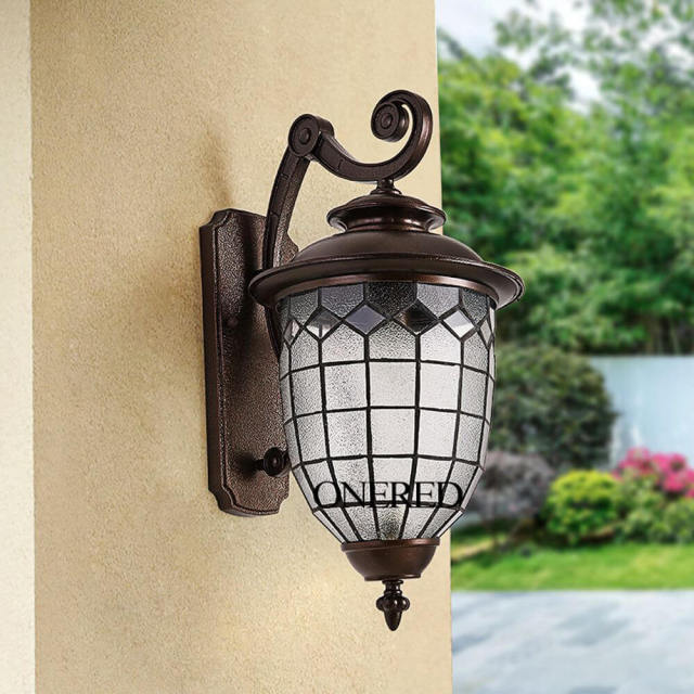 Bronze Vintage Outdoor Porch Wall Lights Water-Proof Garden White rhomboids Glass shade Corridor Hallway Balcony Wall Lighting