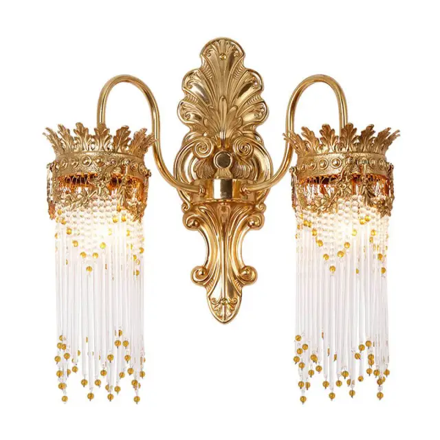 Luxury H65 Copper Crystal Bedroom Bedsides Wall Lamp Balcony Corridor Wall Lights Villa French Study Room Wall Lighting Fixtures