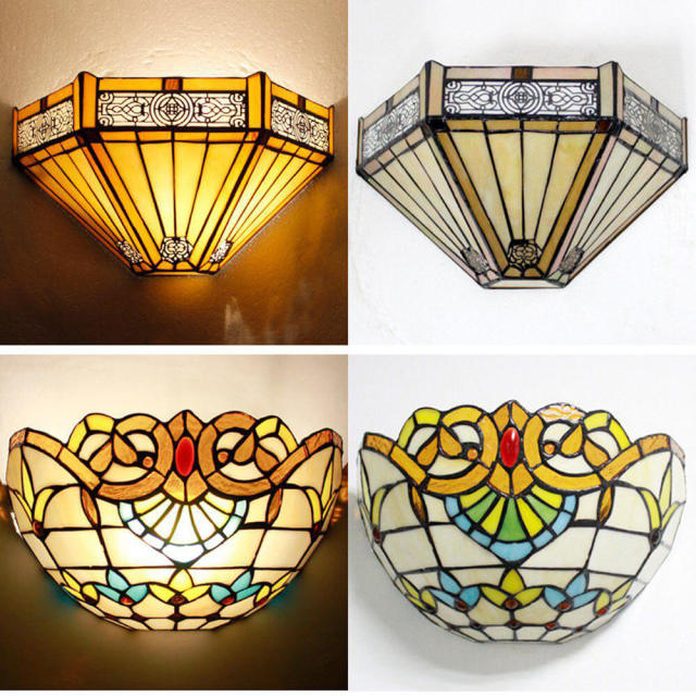 Luxury Tiffany Colorful Glass Bedroom BEDSIDES Wall Lamp Mediterranean Beads Flowers Semi-Circle Hotel Club Corridor Wall Lights