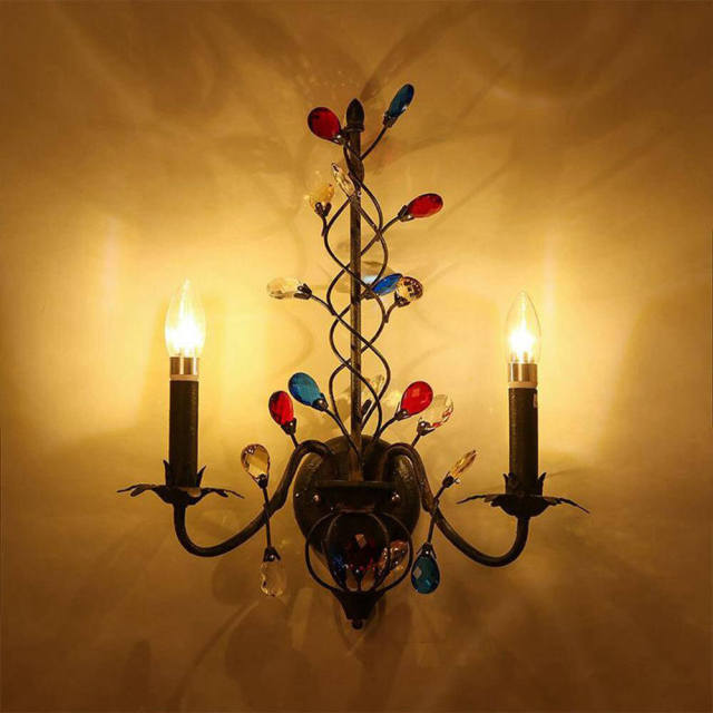 Colorful Crystal Branch Bar Club Wall Lights Tiffany Corridor Wall Sconce Bohemia Retro Bedroom Bedsides Villa Stair Wall Lamp