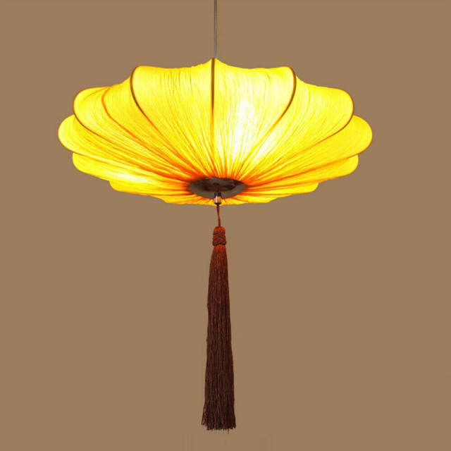 Chinese Style Lantern Pendant Lights 15.7&quot; Fabric Tassels Pendant Lighting Fixtures for Restaurant