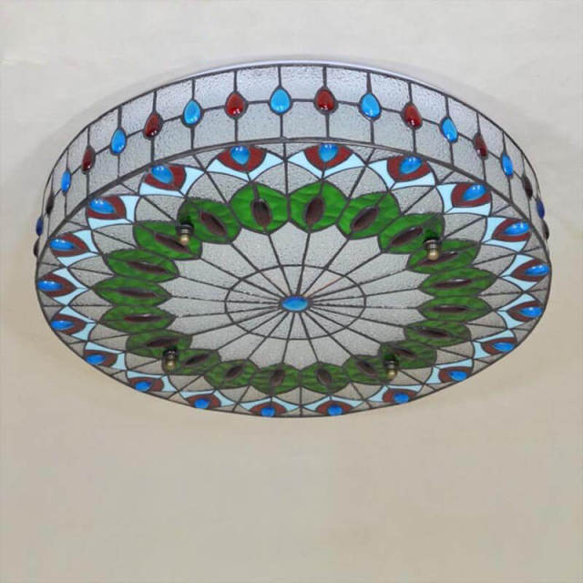 Mediterranean Circular Bedroom Ceiling Light Tiffany Living Room Ceiling Lamp Study Room Restaurant Ceiling Lighting Fixtures