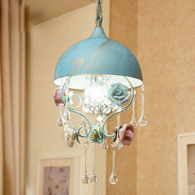 Pastoral Ceramic Rose Bedroom Pendant Light Creative Sun Room Pendant Lamps Corridor Hallway Bedroom Balcony Hanging Lamp