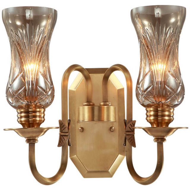 American Loft Copper Living Room Wall Lamp Vintage Tawny Glass Shade Bedroom Bedsides Corridor Stair Case Hallway Wall Sconces