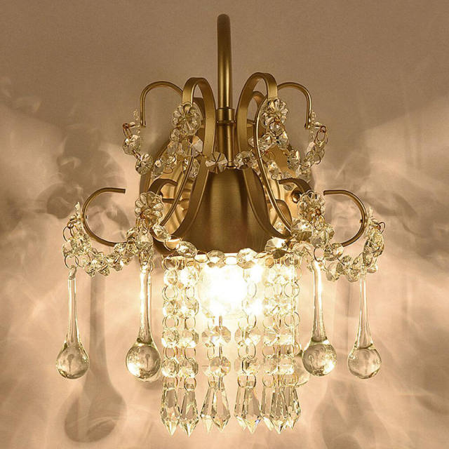 European Corridor Crystal Wall Lamp Pastoral French Bedroom Wall Lighting American Village Balcony Living Room Wall Sconces