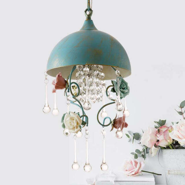 Pastoral Ceramic Rose Bedroom Pendant Light Creative Sun Room Pendant Lamps Corridor Hallway Bedroom Balcony Hanging Lamp