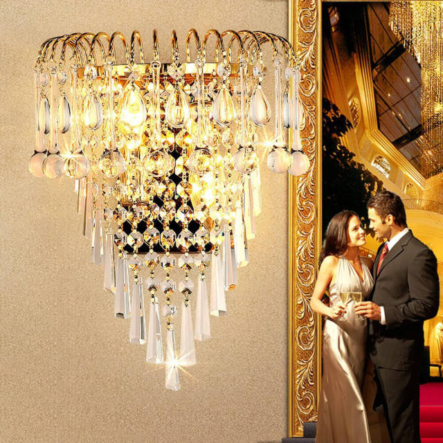 Modern Crystal Golden Crown Bedroom Bedsides Wall Lights Stair Corridor Mirror Front Wall Sconces Balcony Hallway Wall Lamps
