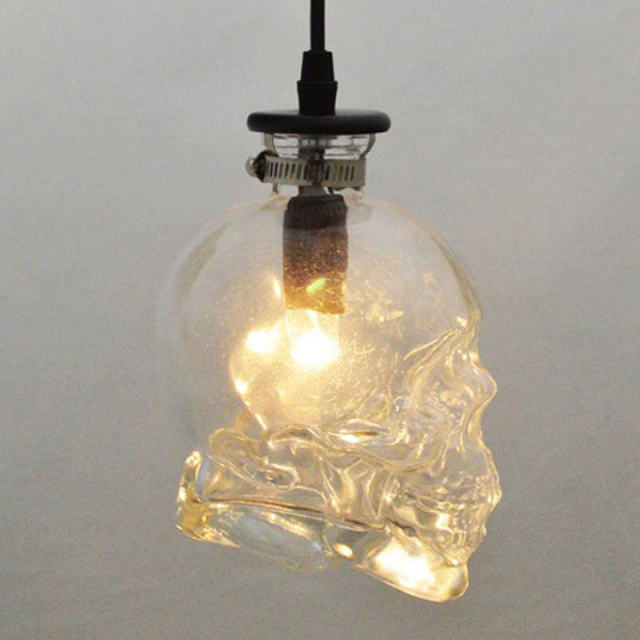 Retro Skull Head Clear Glass Pendant Light Fixture Skull Ghost Glass Bottle creative Bar Counter Restaurant Droplight