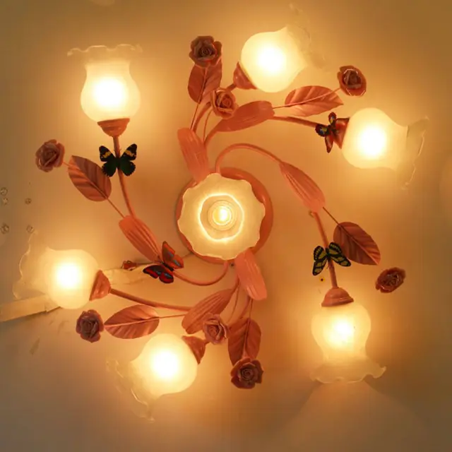OOVOV Pink Flowers Girls Room Ceiling Lamps Creative Childrens Room Ceiling Lamp Girls Bedroom Ceiling Lights