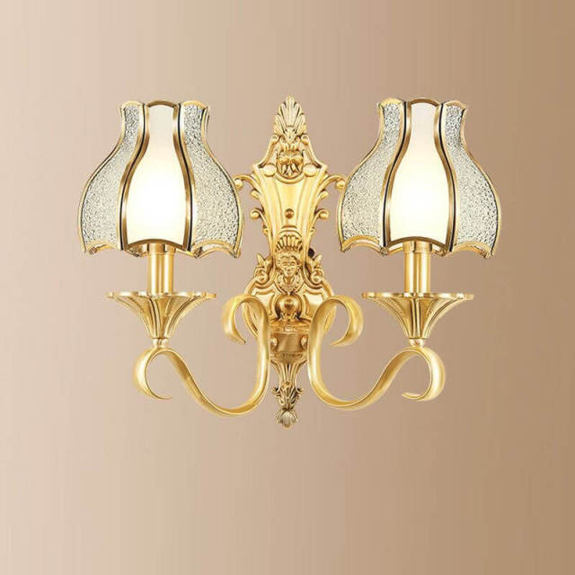 Luxury European Copper Living Room Wall Lamp Umbrella Villa American Royal Copper Bedroom Wall Sconces Corridor Wall Lighting