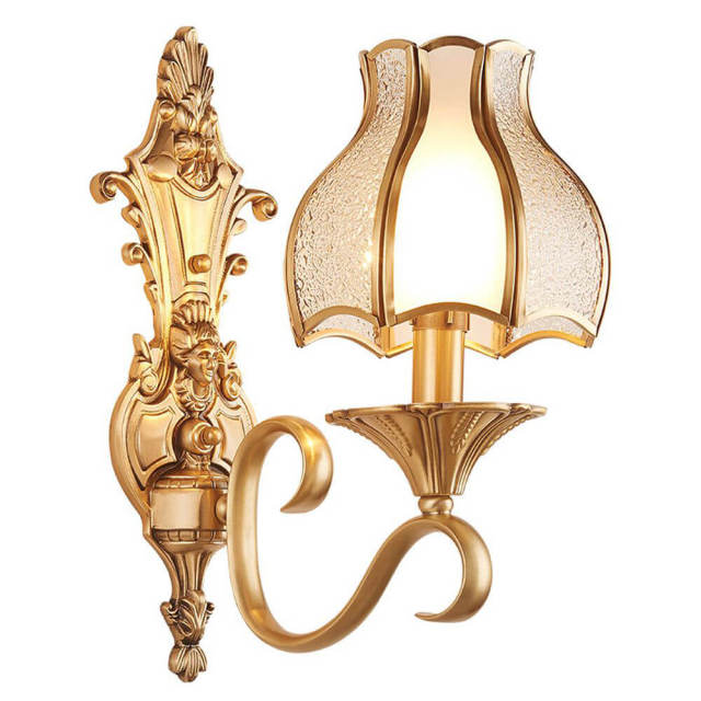 Luxury European Copper Living Room Wall Lamp Umbrella Villa American Royal Copper Bedroom Wall Sconces Corridor Wall Lighting