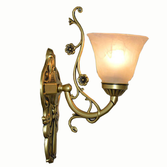 European Glass Shade Bedroom Bedsides Wall Lamp Bronze Arm Hotel Corridor Wall Light Retro Mirror Front Wall Lighting Fixtures