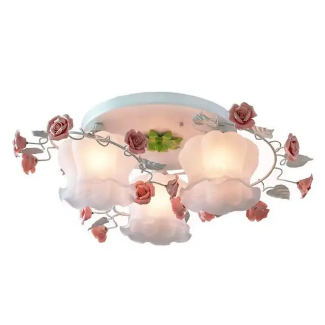 OOVOV Flowers Princess Room Ceiling Light Pastoral Iron Girls Room Ceiling Lamp Bedroom Study Room Ceiling Lights Fixtures