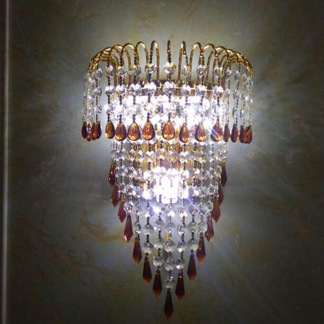 Modern Gold Crown Palace Gate Purple Crystal Wall Lights Bedroom Bedsides Corridor Luxury European Living Room Wall Lighting