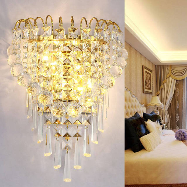 Modern Crystal Drop Bedroom Bedsides Wall Lights Stair Corridor Mirror Front Crystal Wall Sconces Balcony Hallway Wall Lamps