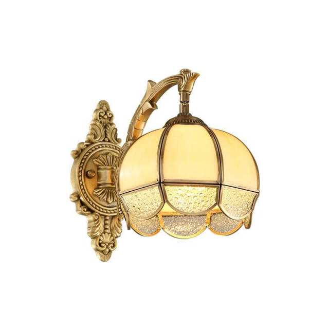 Luxury European Copper Flower Living Room Wall Lamp Villa Royal Copper Bedroom Wall Sconces TV Background Corridor Wall Lamps
