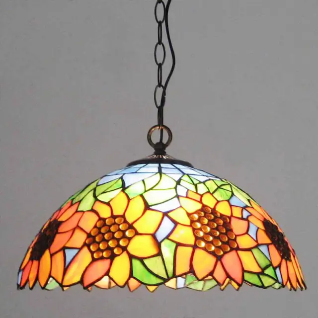 Tiffany Sunflower Living Room Pendant Lamps Country Rustic Restaurant Pendant lights Mediterranean Dining Room Bar Counter Drop lights