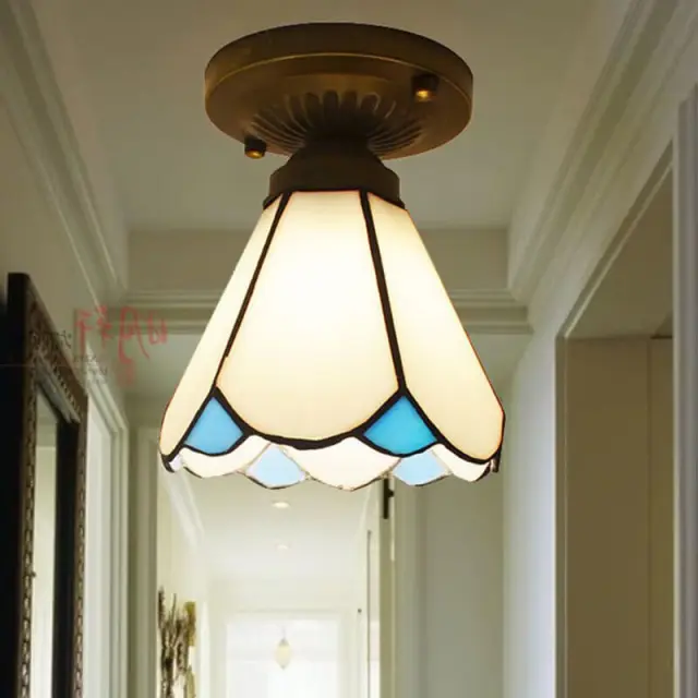 Tiffany Corridor Bedroom Light Glass Horn Balcony Ceiling Lamp Mediterranean Balcony Hallway Porch Ceiling Lighting Fixtures