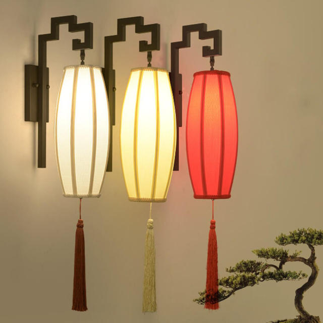 Lanterns Wall Light Chinese-Style Wall Lamp Sconce Metal Frame Fabric Lampshade