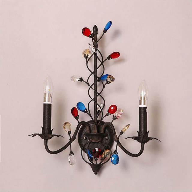 Colorful Crystal Branch Bar Club Wall Lights Tiffany Corridor Wall Sconce Bohemia Retro Bedroom Bedsides Villa Stair Wall Lamp