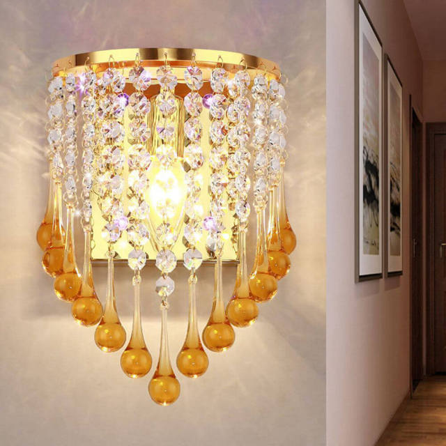 Creative Crystal Water-Drop Wall Lights Bedroom Bedsides Corridor Luxury Wall Sconce KTV Club European Living Room Wall Lighting