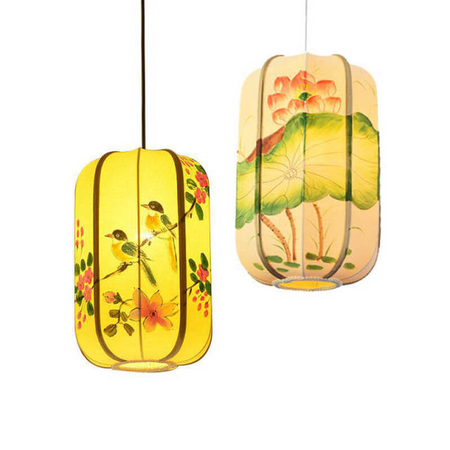 Chinese Hand-Painted Lanterns Restaurant Pendant Light Balcony Corridor Hanging Lamp Pastoral Birds Bedroom Pendant Lamps