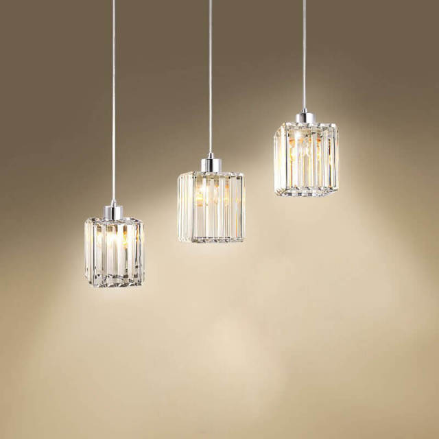 Clear Crystal Dining Room Pendent Lamp Fashion Restaurant Kitchen Pendant Light Cafe Bar Counter Shops Hanging Lights