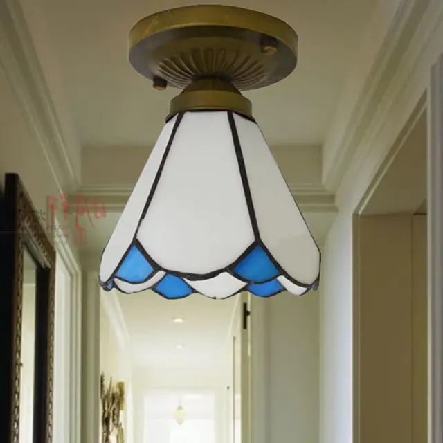 Tiffany Corridor Bedroom Light Glass Horn Balcony Ceiling Lamp Mediterranean Balcony Hallway Porch Ceiling Lighting Fixtures