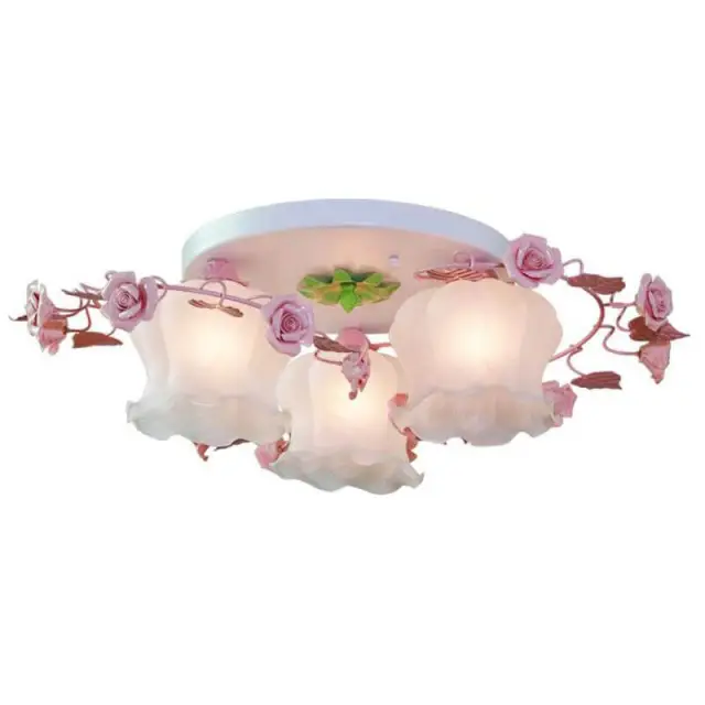 OOVOV Flowers Princess Room Ceiling Light Pastoral Iron Girls Room Ceiling Lamp Bedroom Study Room Ceiling Lights Fixtures