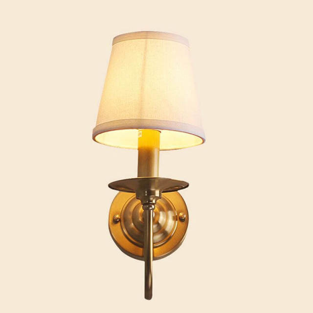 European Luxury Pure Copper Living Room Wall Lamp American Royal Copper Fabric Bedroom Wall Sconce Background Corridor Wall Lamp