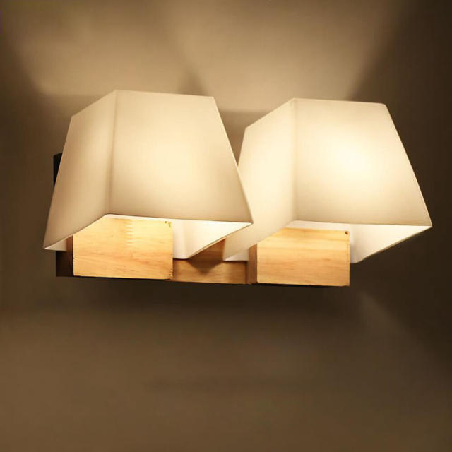 Modern Wooden Glass Trapezoid Cube Bedroom Bedsides Wall Lamp Bathroom Mirror Front Corridor Balcony Hallway Wall Lighting