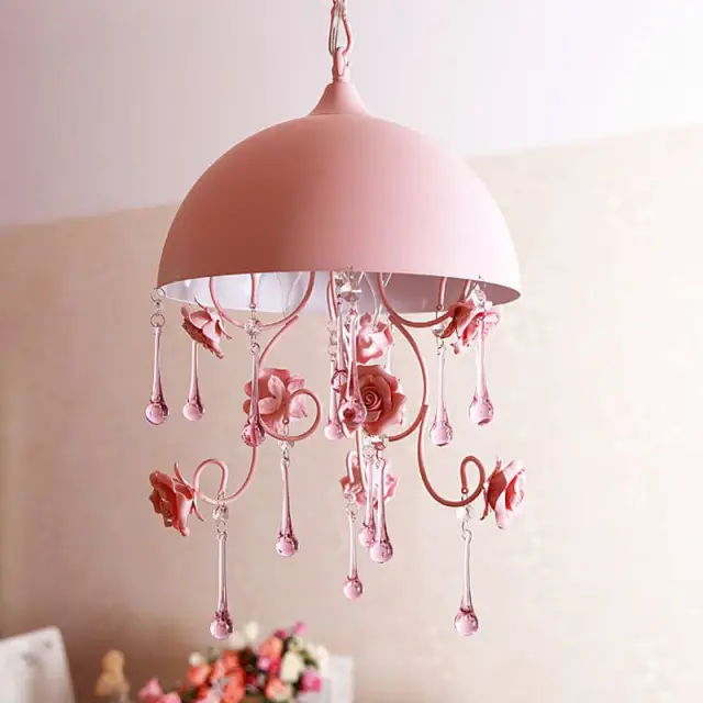 Crystal Pendant Light Creative Pink Flower Pendant Lighting for Princess Room Corridor