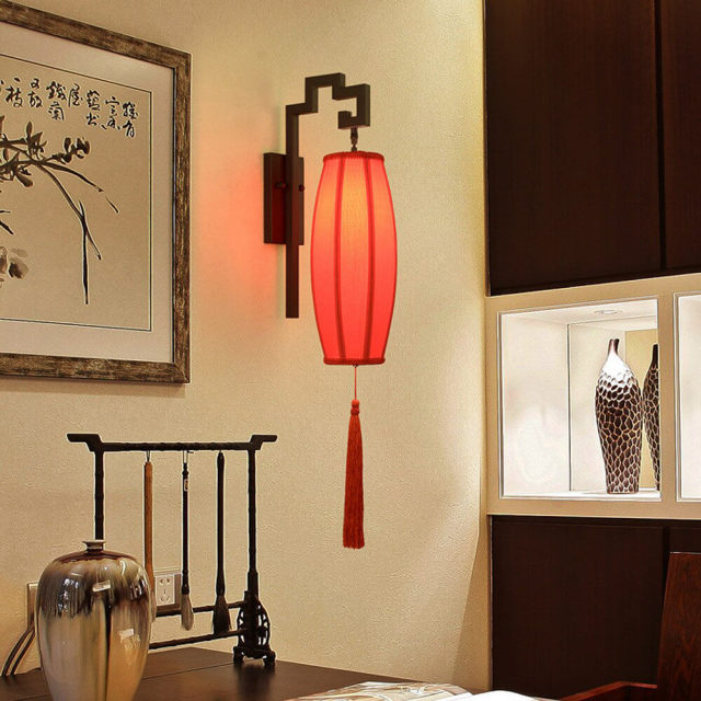 Lanterns Wall Light Chinese-Style Wall Lamp Sconce Metal Frame Fabric Lampshade