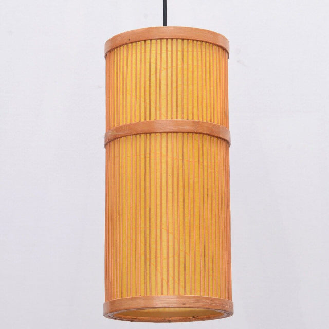 South Asian Bamboo Cylinder Dining Room Pendant Lamp Japanese Restaurant Pendant Lights Country Rustic Hanging Lamps